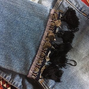 PAIGE denim blue jeans with tassels